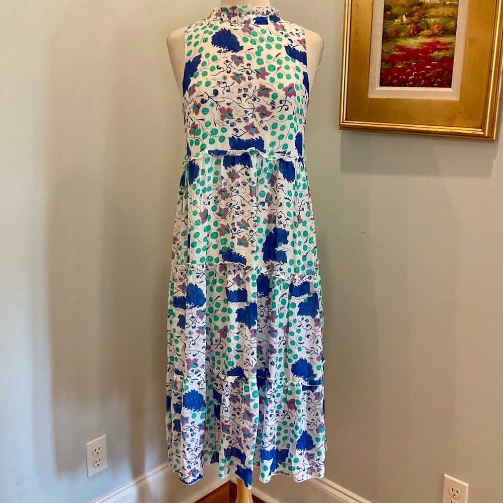 Oliphant Petite Fleur Ruffle Cotton Silk Midi Dress